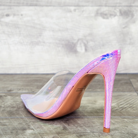 NEW🔥 Iridescent Clear Mules Sandal Stiletto Heel - Picture 6 of 7